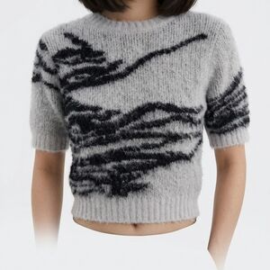 Scoop Tiger Print Short Sleeve Cropped Sweater - Size S